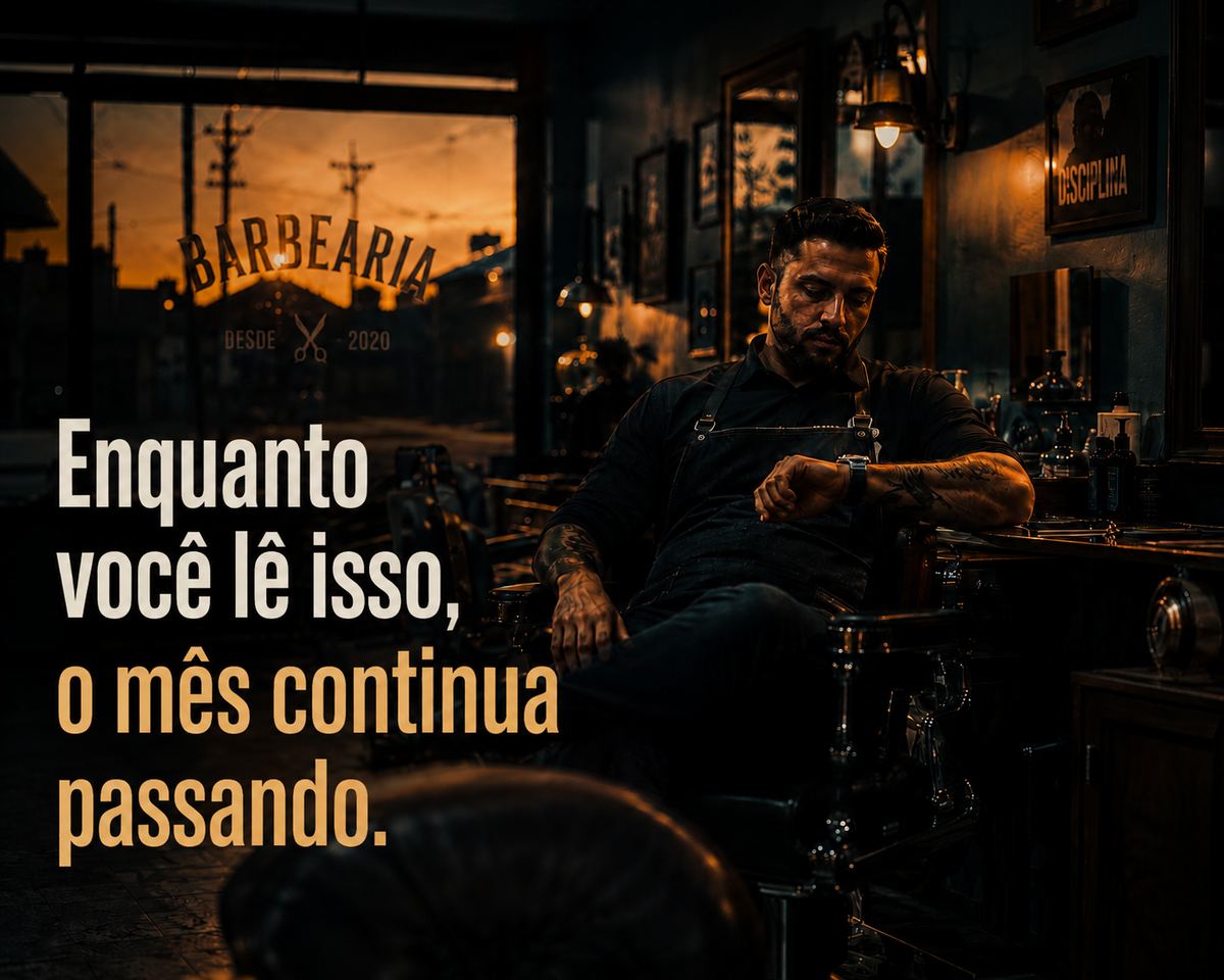 Barbeiro olhando o relógio ao fim do dia - enquanto você lê isso, o mês continua passando